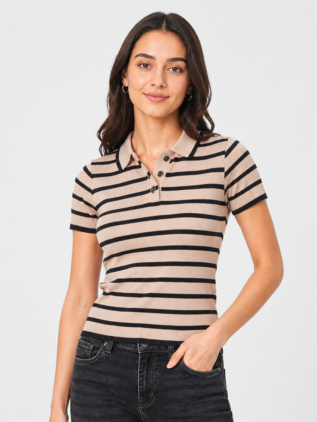 Women Black/Beige Flat Knit