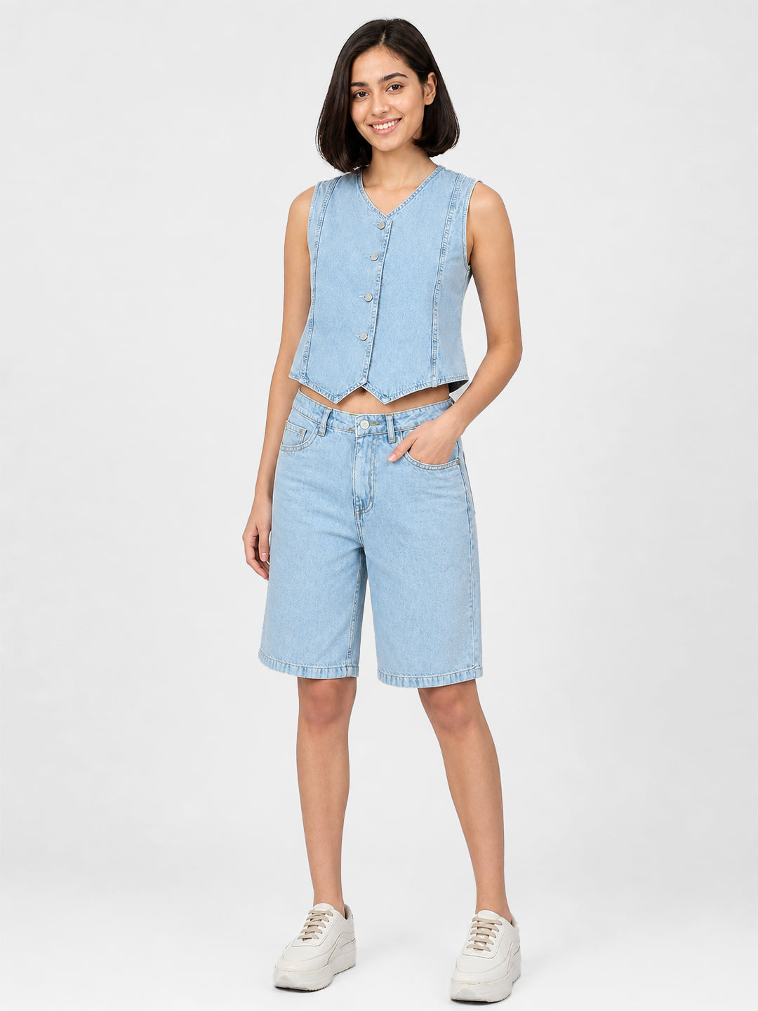 Women Light Blue Denim Vest