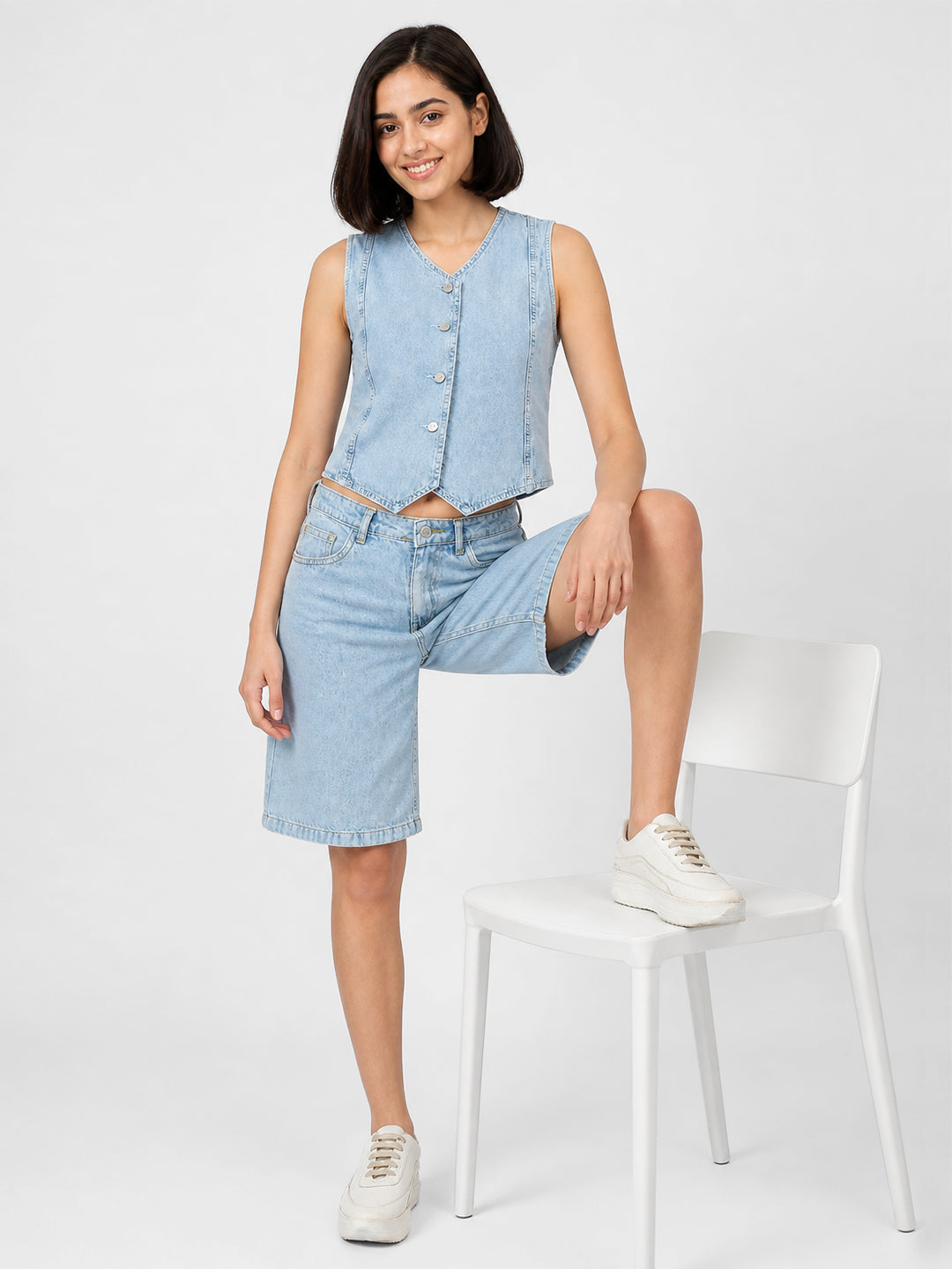 Women Light Blue Denim Vest
