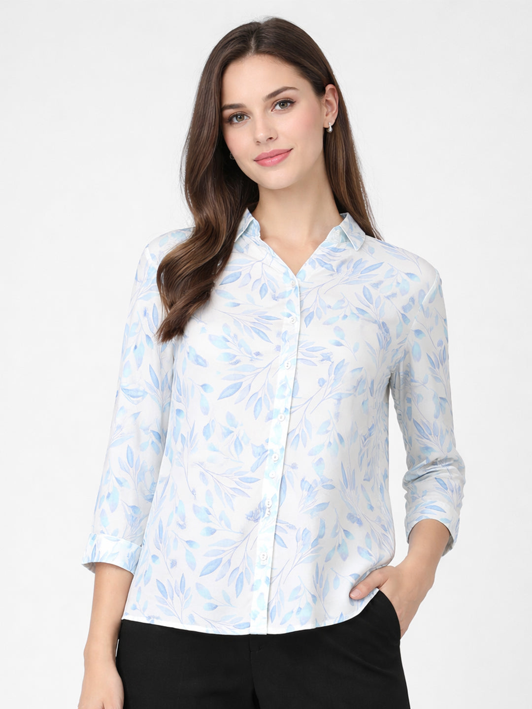 Women Blue Leaf Shirt