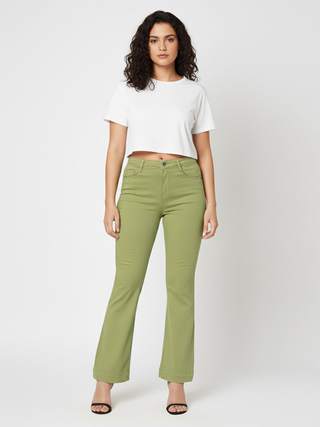 Women Olive High-Rise Flare Jeans
