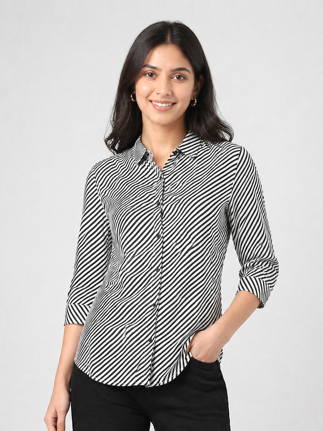 Women Black/White Striped Shirt