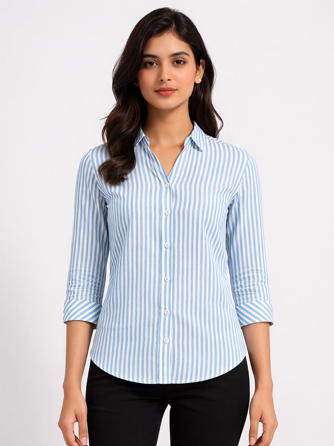 Women Sky/White Striped Shirt