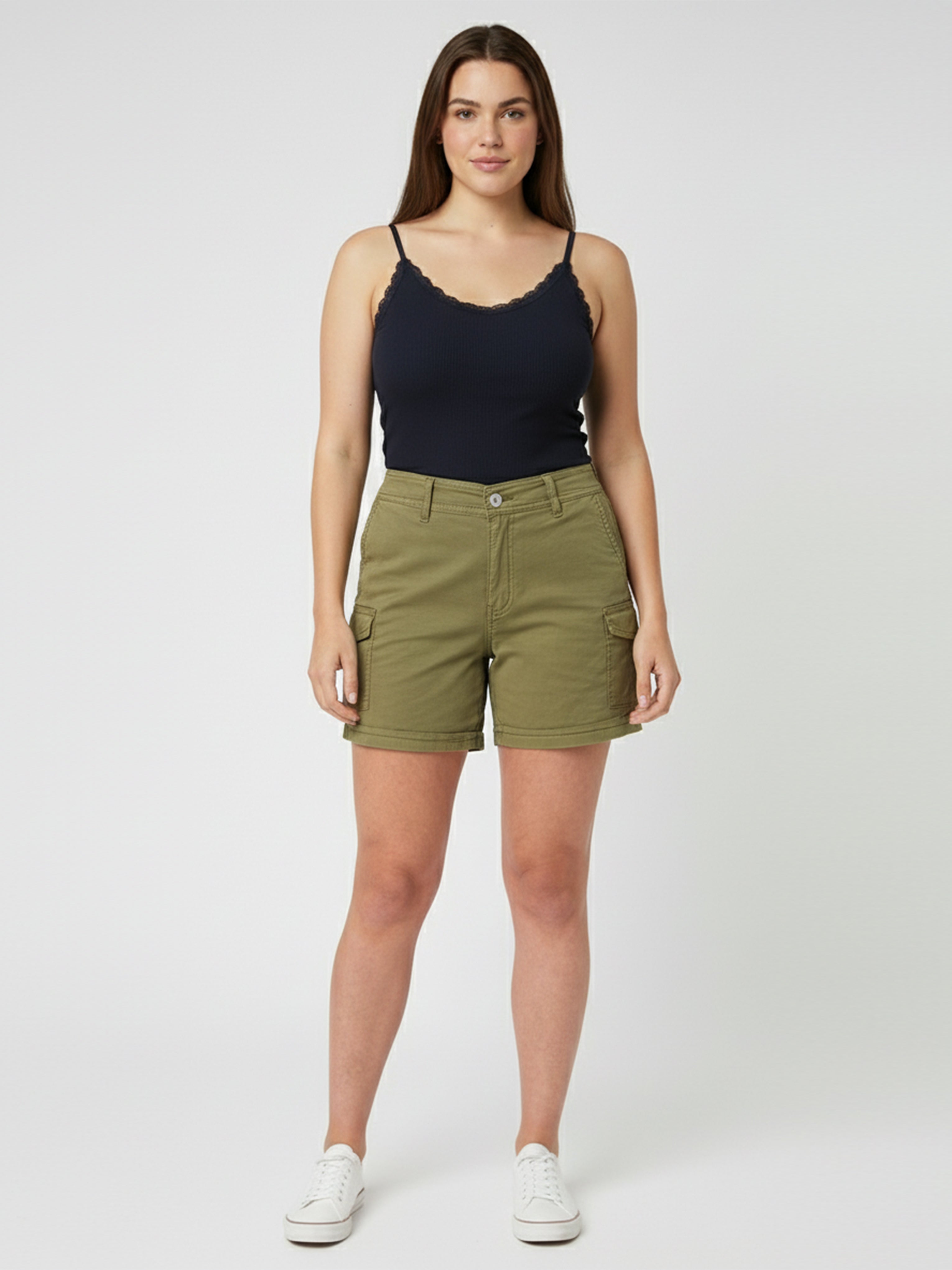 Women Olive High-Rise Slim Shorts