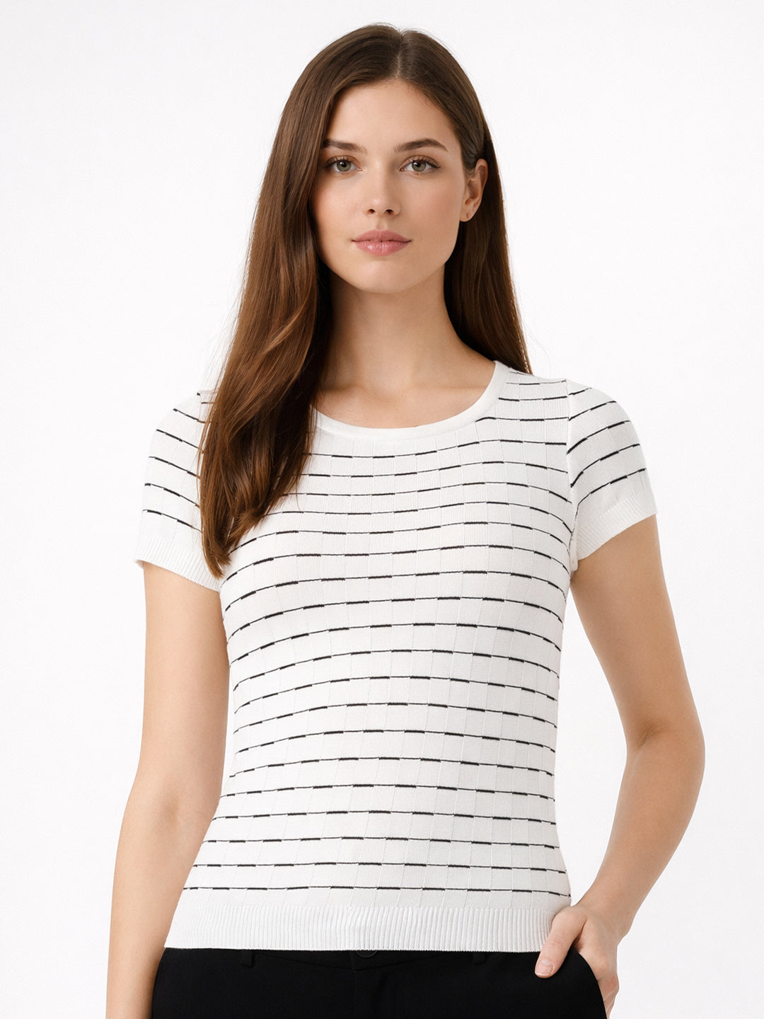 Women Black/White Flat Knit