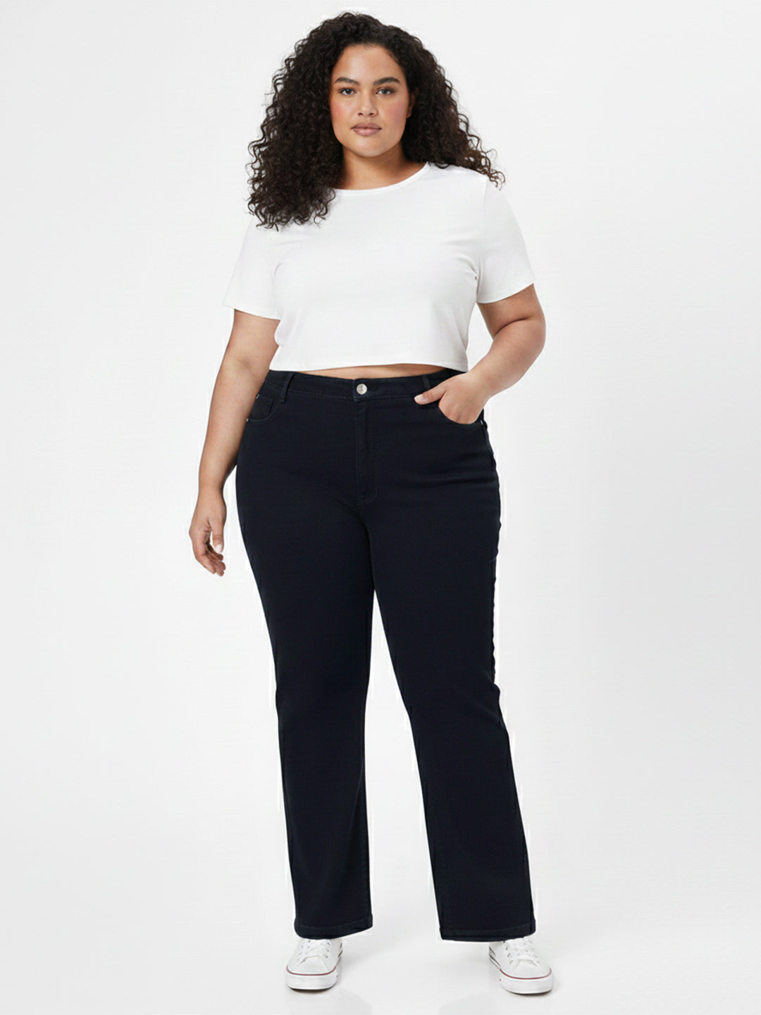 Kraus Kurve Women Black High-Rise Mini Flare Jeans