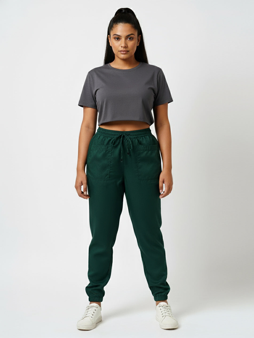 Women Bottle Green High-Rise Denim Joggers