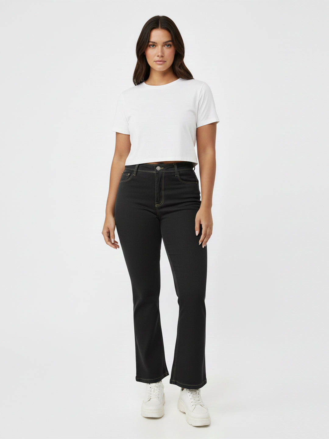 Women Grey High-Rise Mini Flare Jeans