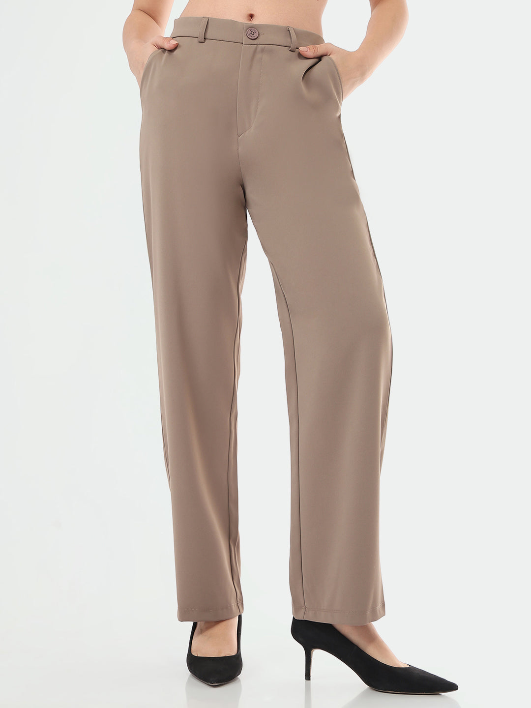 Women Stone High-Rise Straight Fit Korean Pants