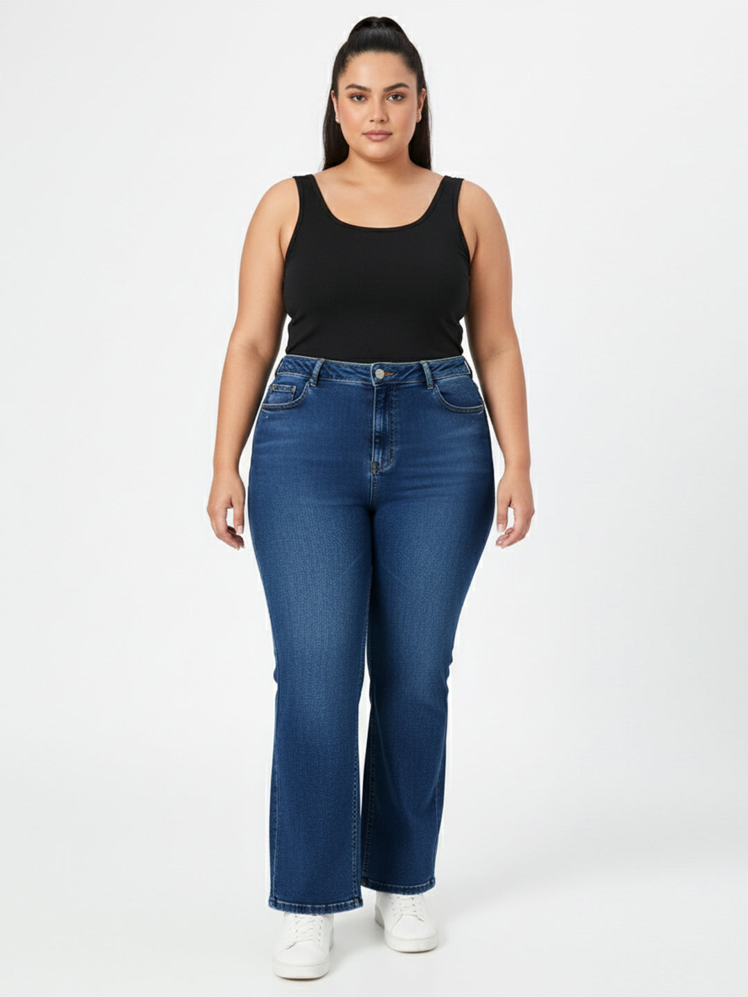 Kraus Kurve Women Blue High-Rise Mini Flare Jeans