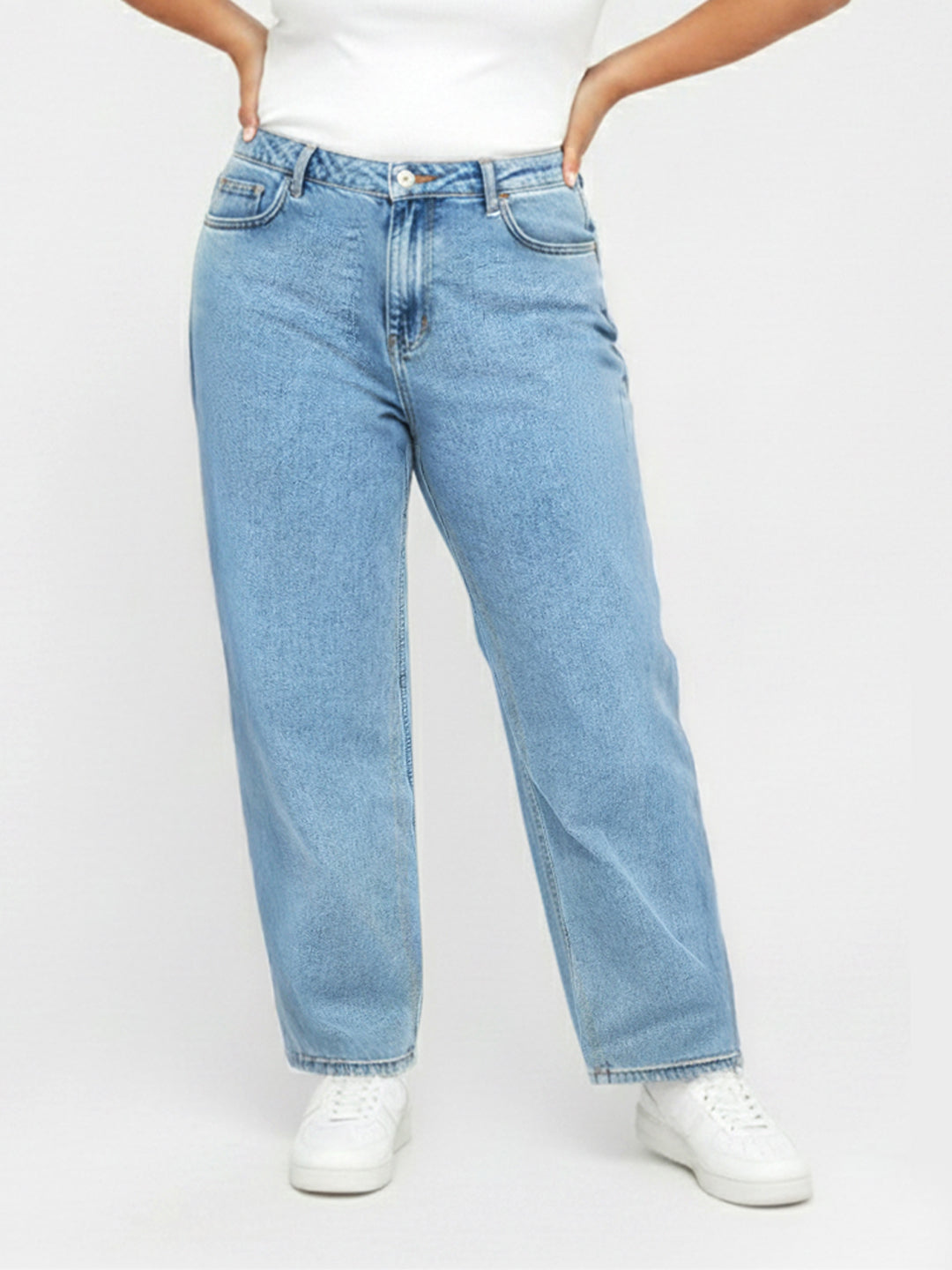 Kraus Kurve Women Light Blue High-Rise Baggy Jeans