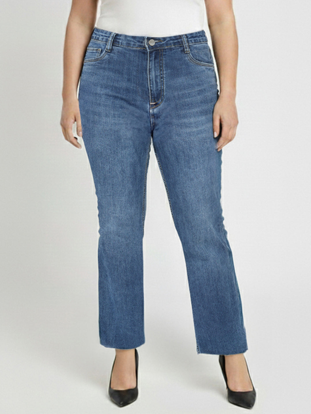 Women Blue High-Rise Crop Flare Jeans