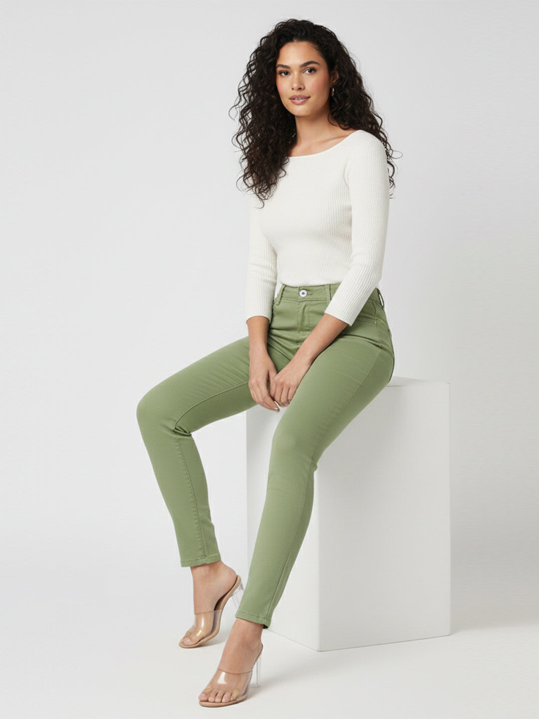 Women Olive High-Rise Skinny Jeans