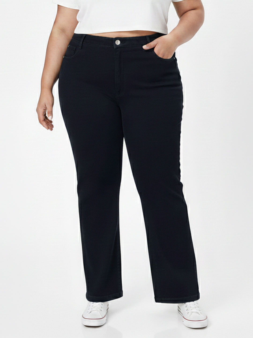 Kraus Kurve Women Black High-Rise Mini Flare Jeans