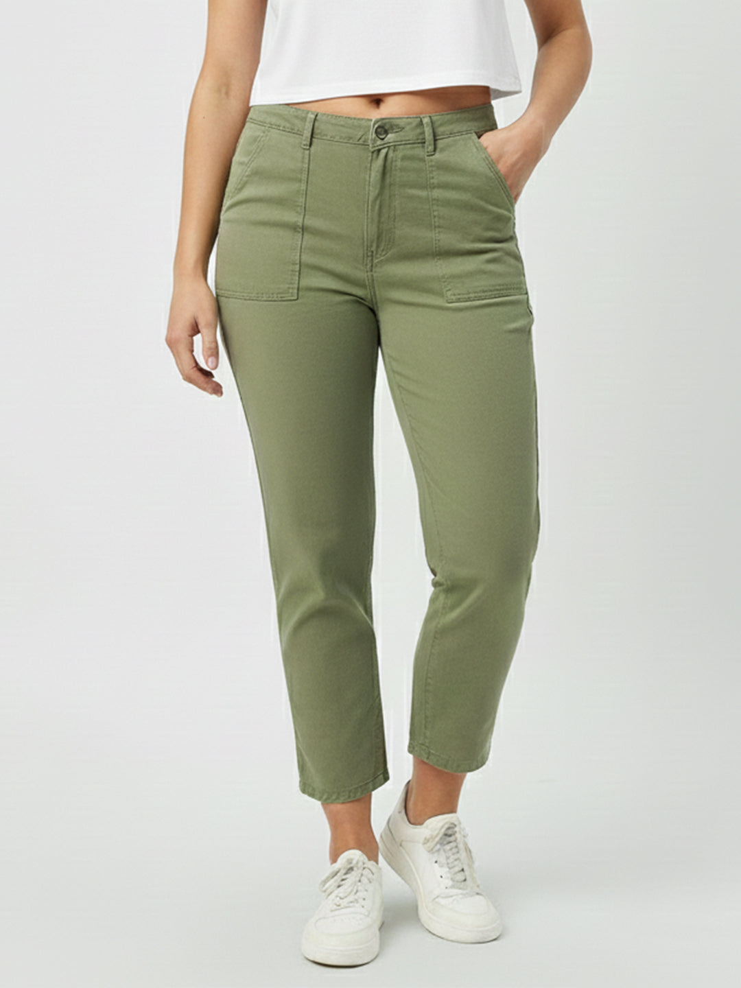Women Olive High-Rise Loose Straight Jeans