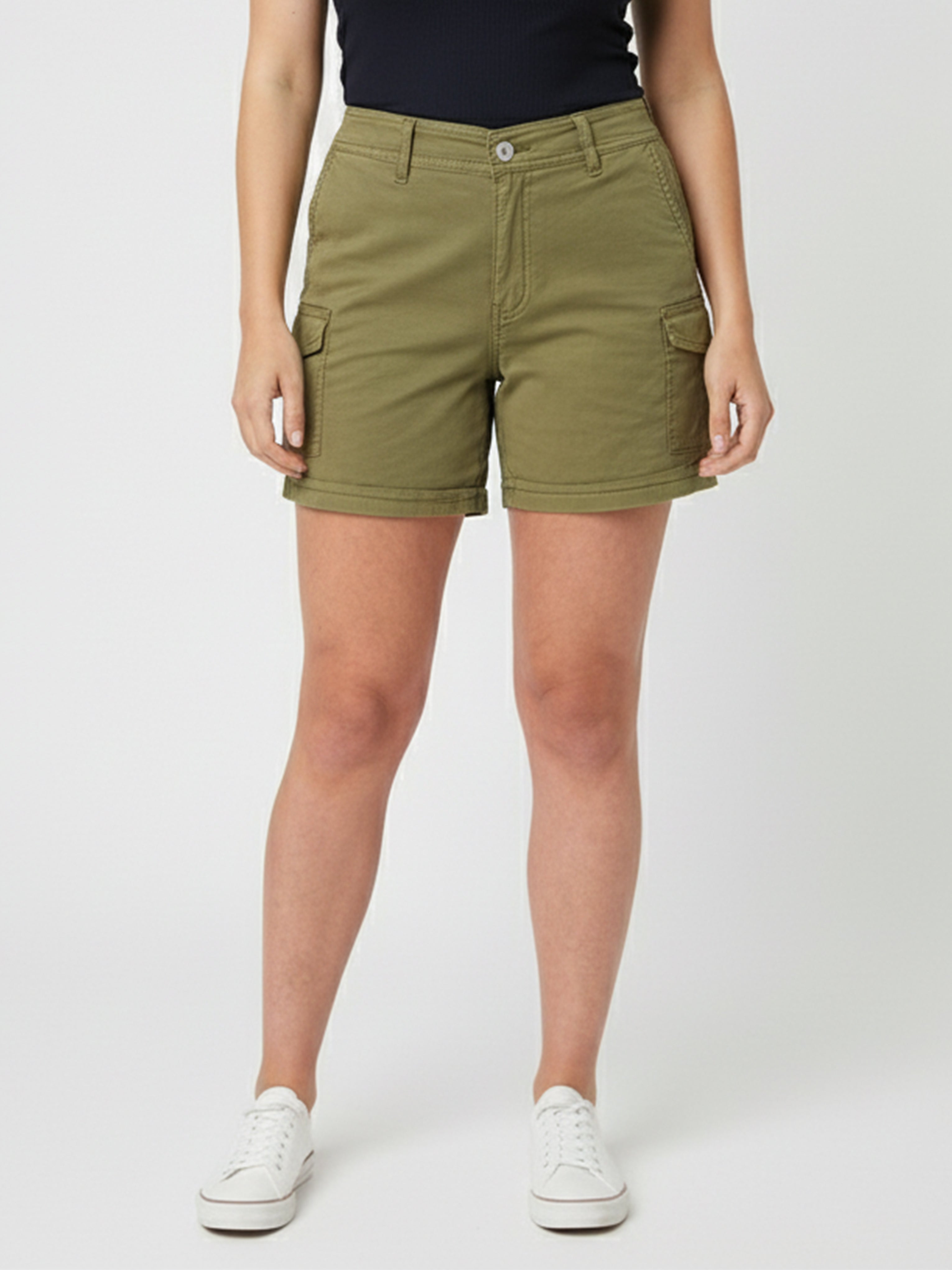 Women Olive High-Rise Slim Shorts