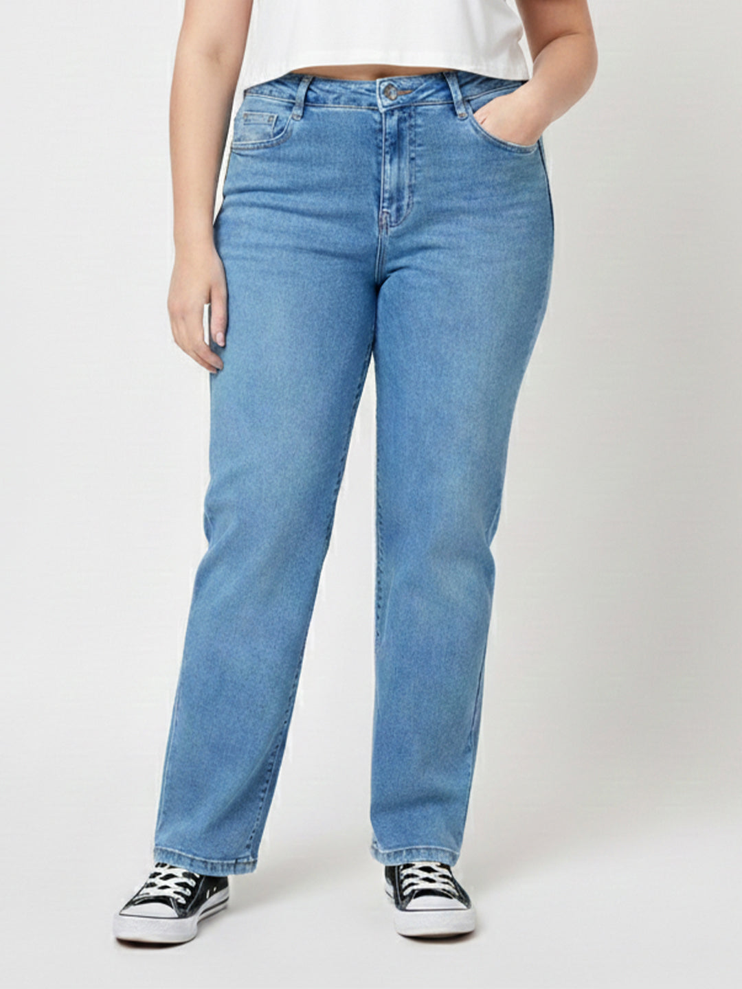 Kraus Kurve Women Blue High-Rise Slim Straight Jeans