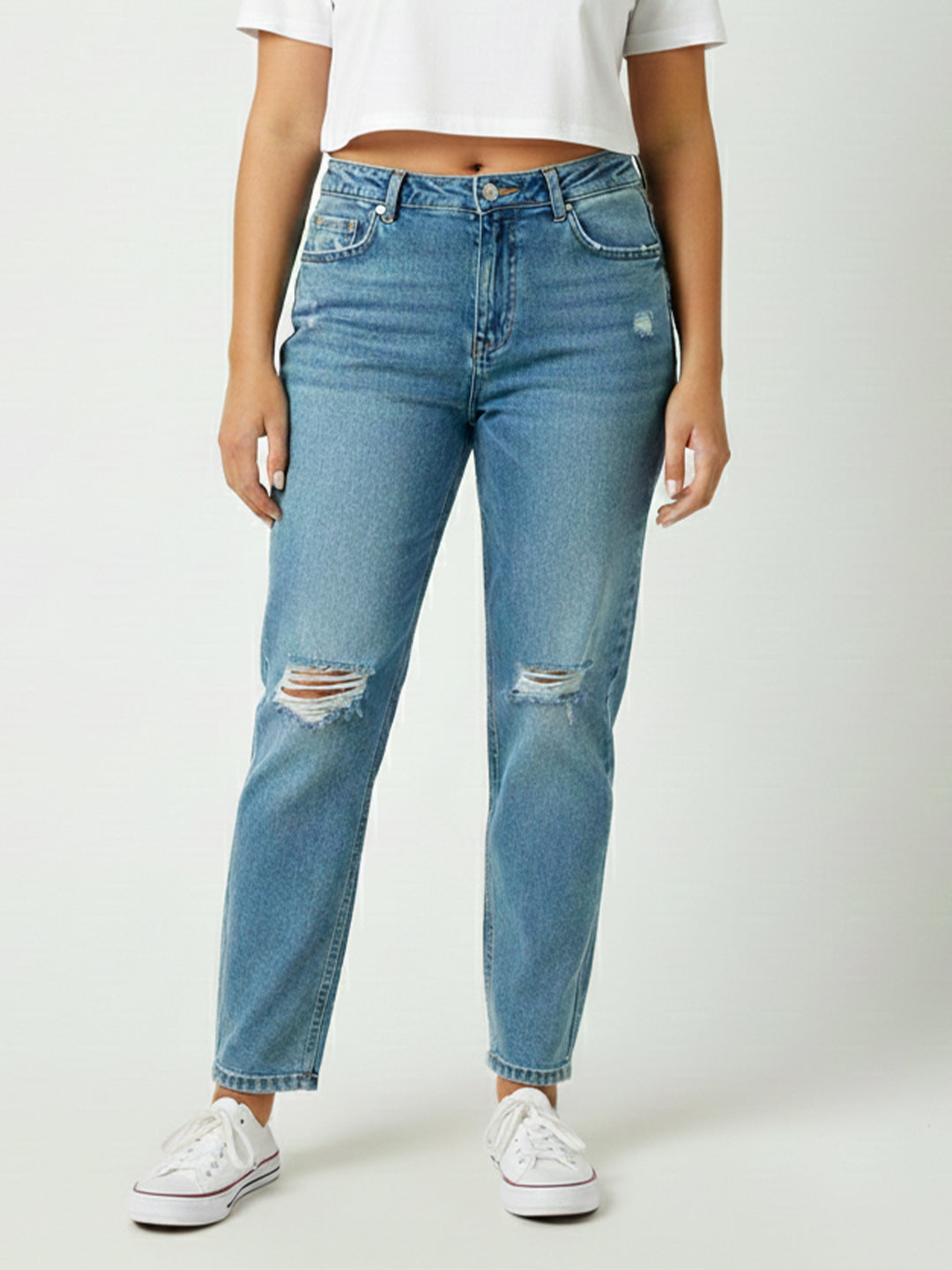 Women Blue High-Rise Mom Fit Jeans
