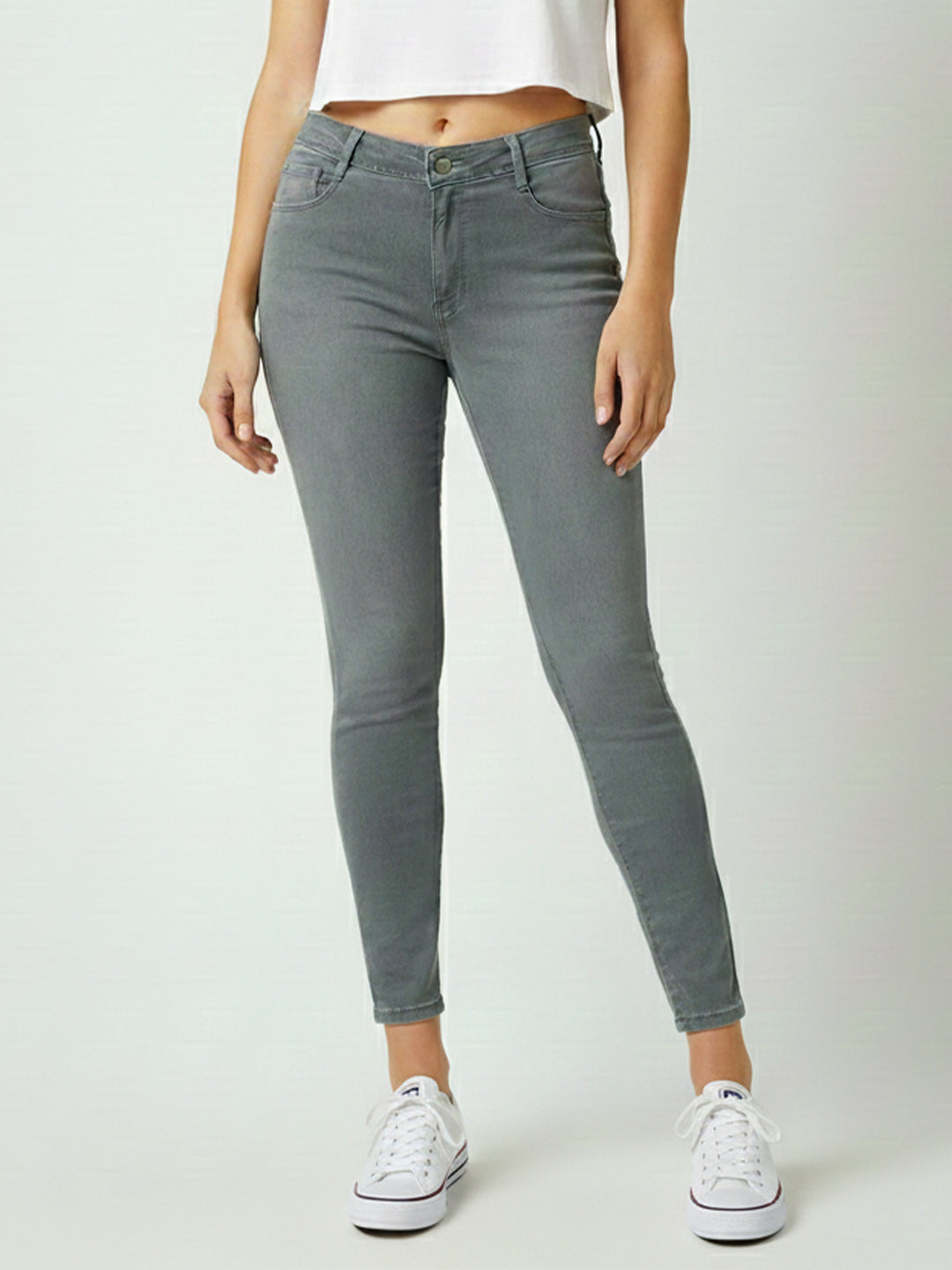 Women Grey High-Rise Skinny Jeans