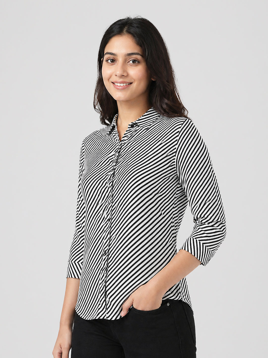 Women Black/White Striped Shirt