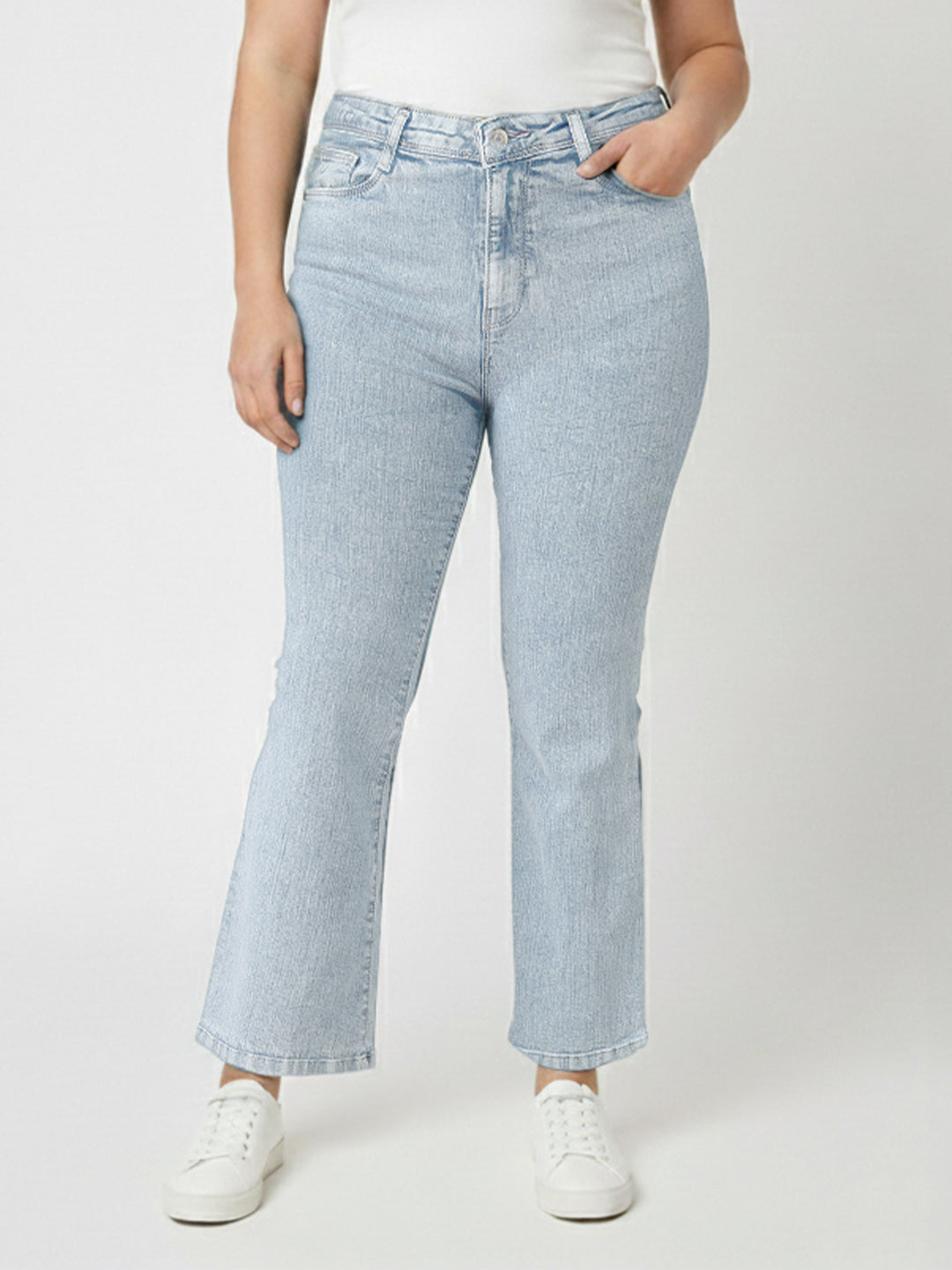 Women Blue High-Rise Mini Flare Jeans