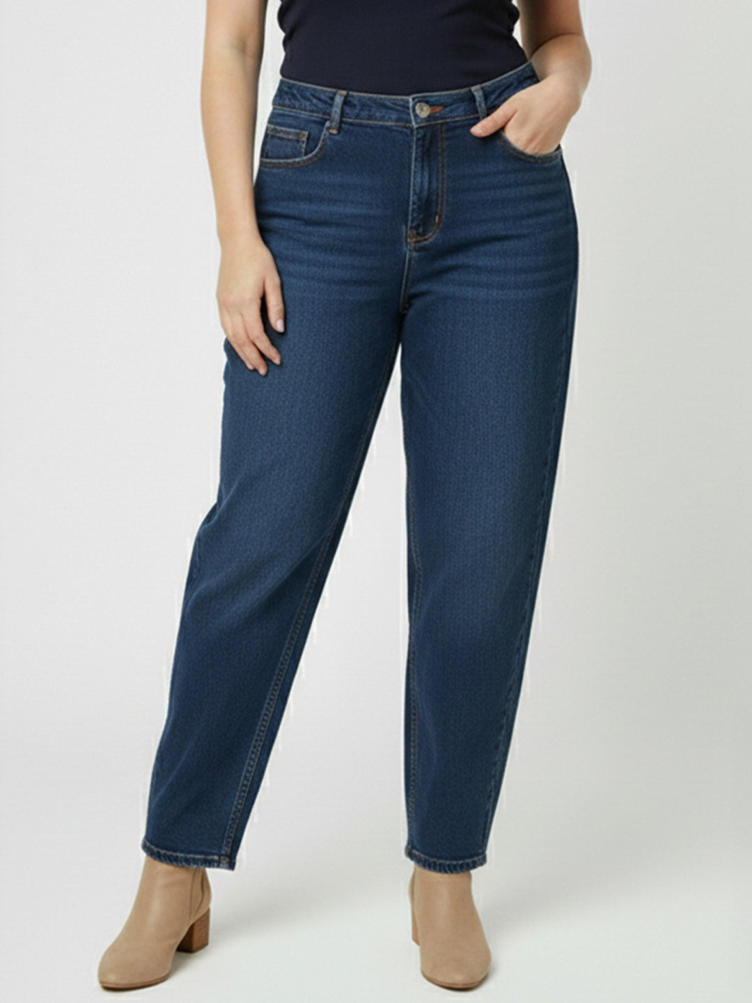 Women Dark Blue High-Rise Baggy Jeans