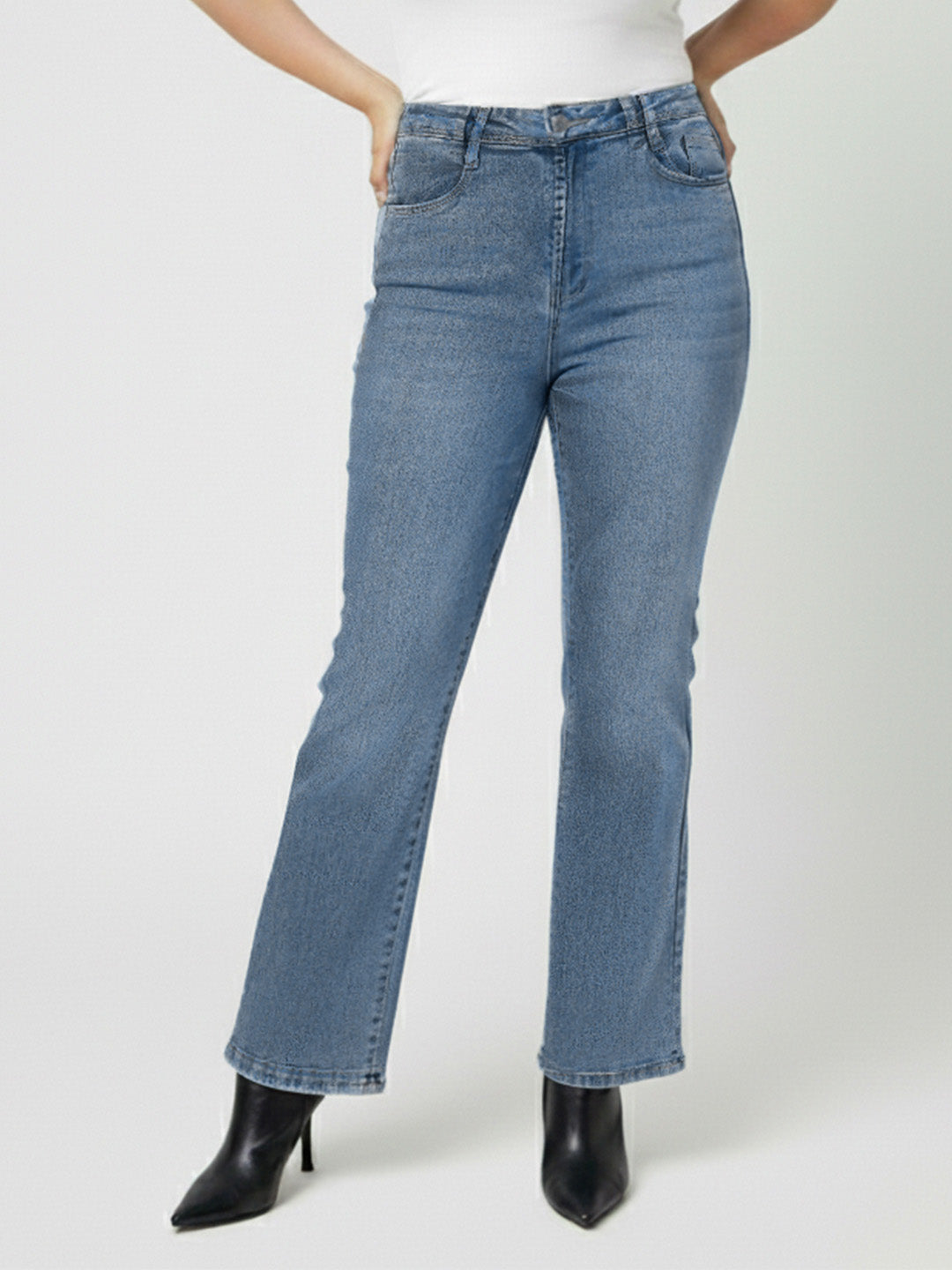 Women Blue High-Rise Mini Flare Jeans
