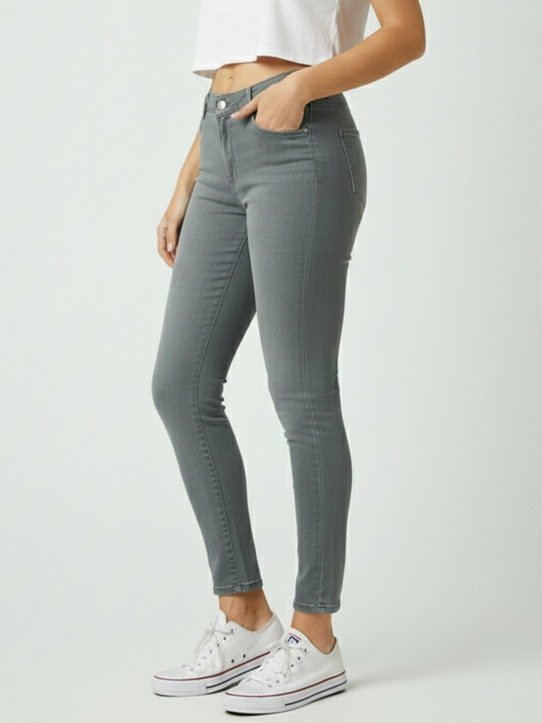 Women Grey High-Rise Skinny Jeans