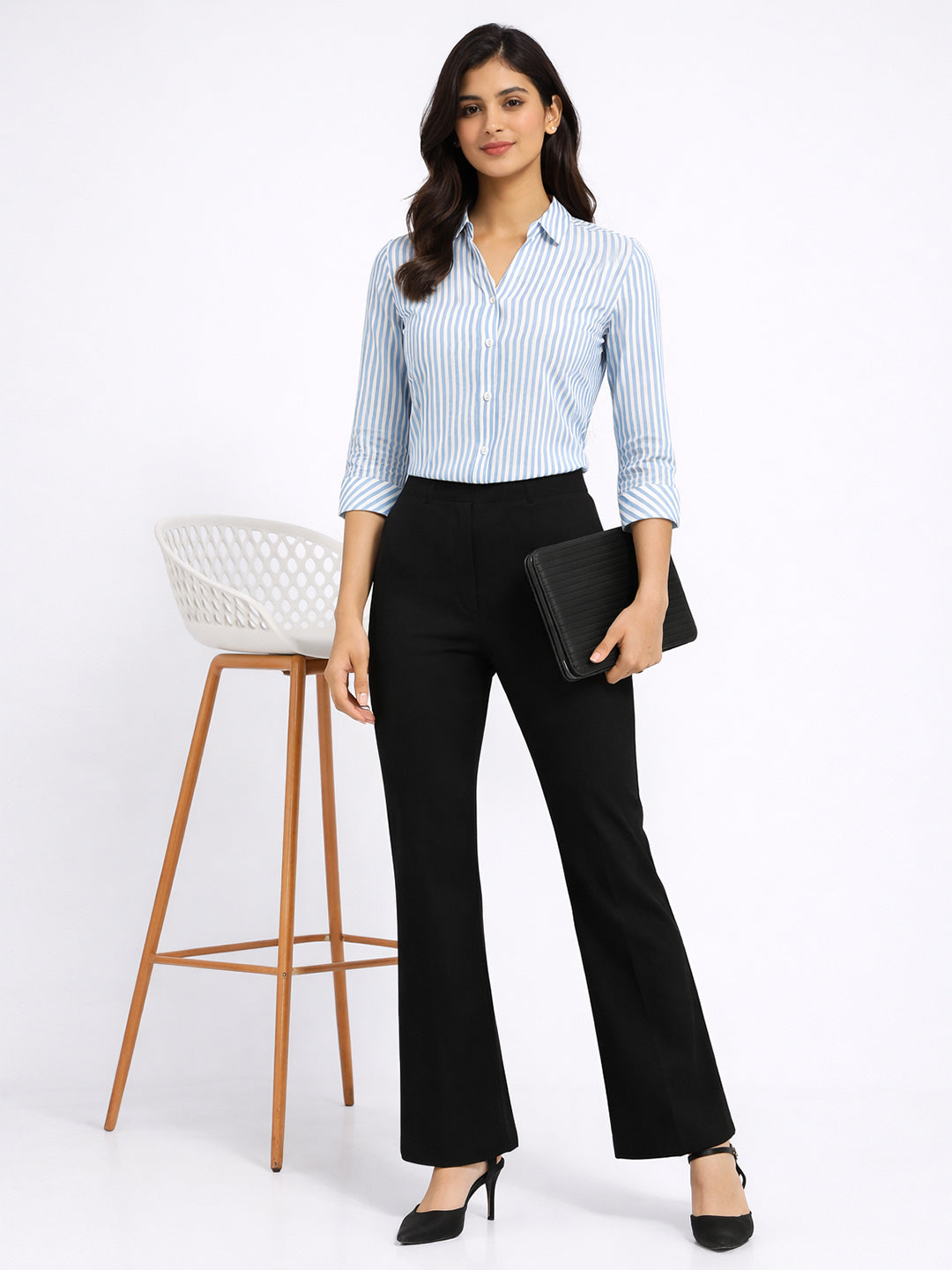 Women Sky/White Striped Shirt