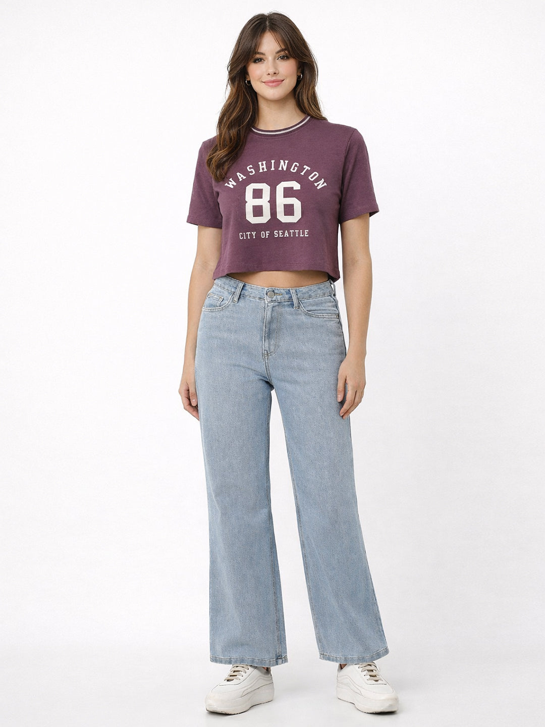 Women Mauve Graphic Crop Tees