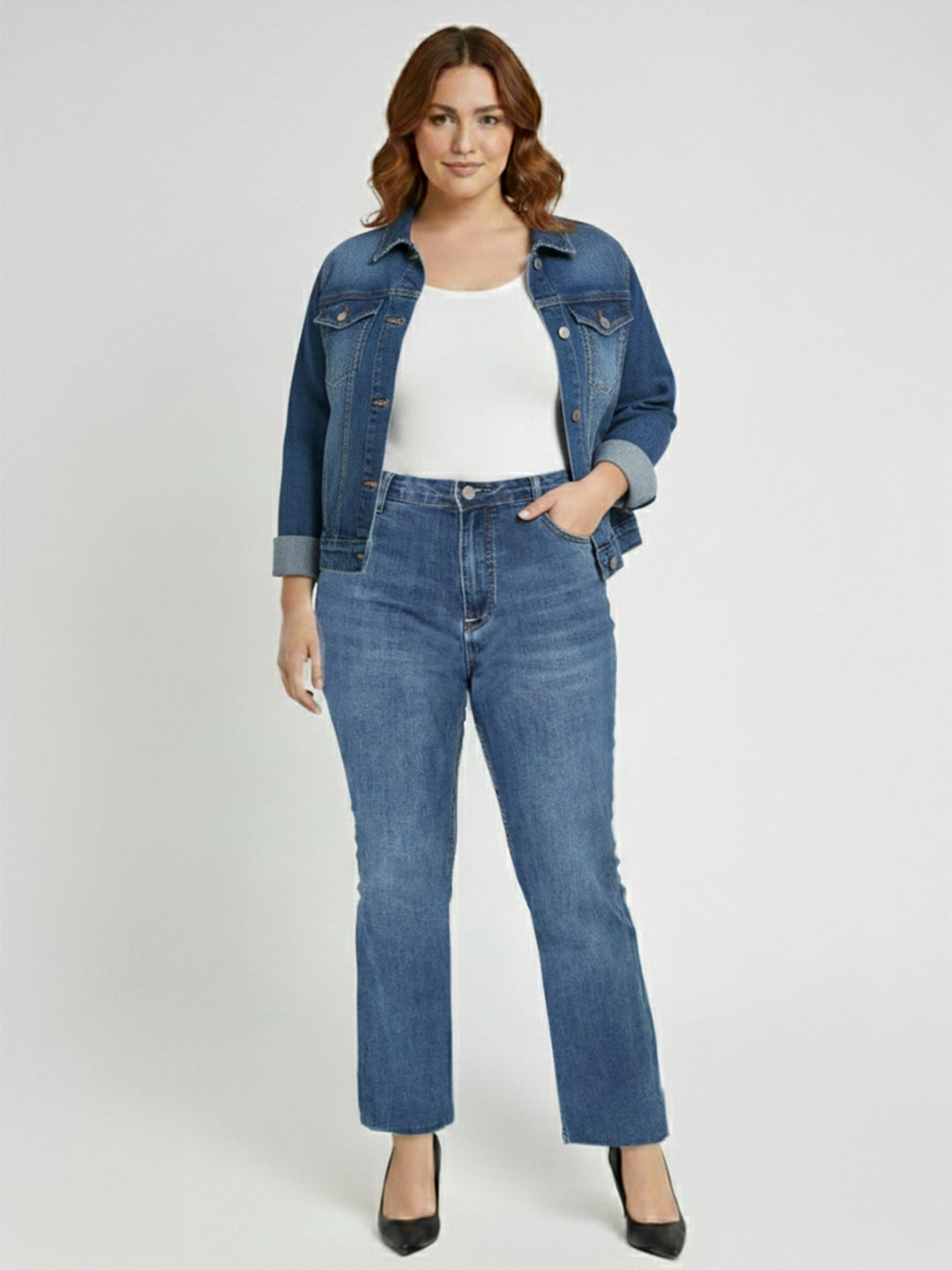 Women Blue High-Rise Crop Flare Jeans