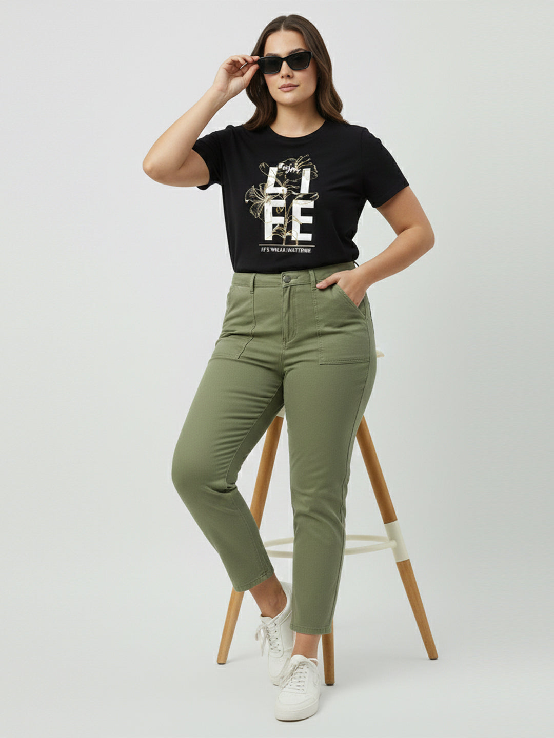 Women Olive High-Rise Loose Straight Jeans
