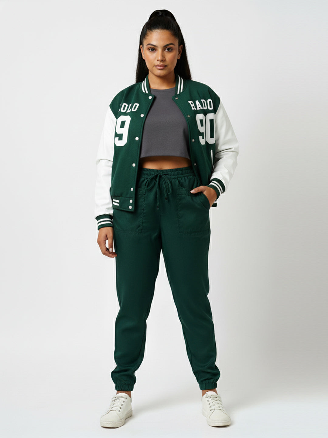 Women Bottle Green High-Rise Denim Joggers
