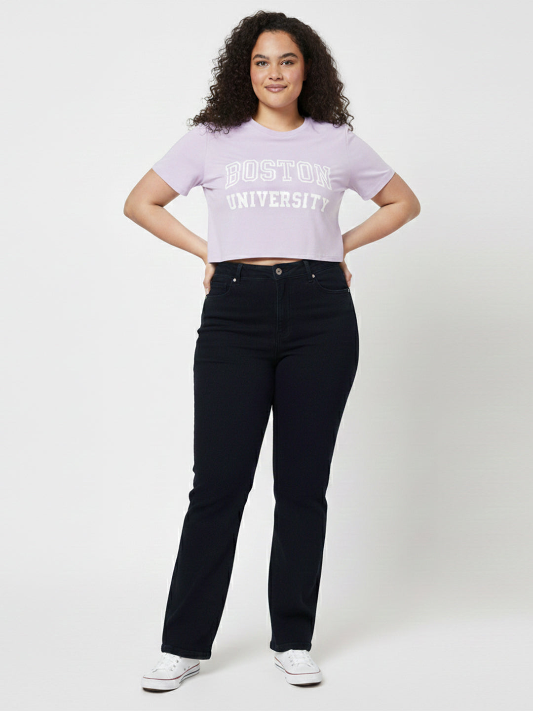 Kraus Kurve Women Black High-Rise Mini Flare Jeans