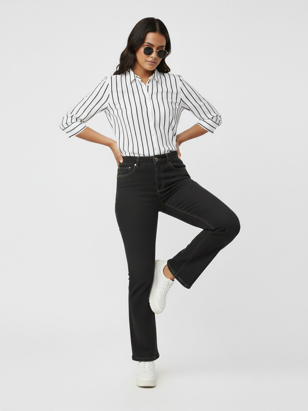 Women Grey High-Rise Mini Flare Jeans