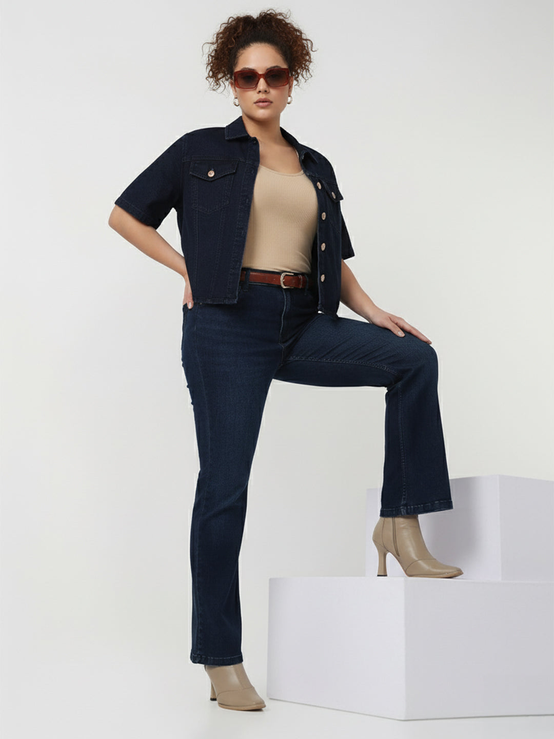 Women Dark Blue High-Rise Flare Jeans