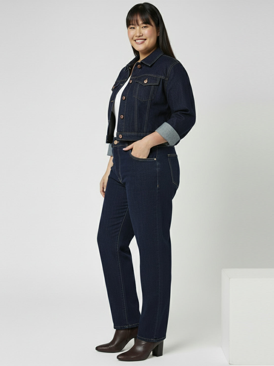 Kraus Kurve Women Dark Blue High-Rise Baggy Jeans