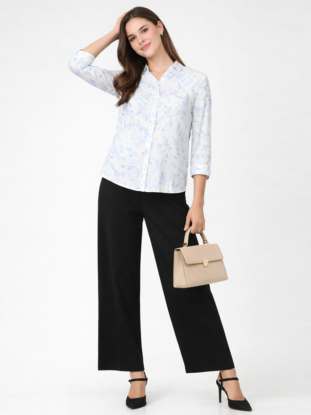 Women Blue Leaf Shirt
