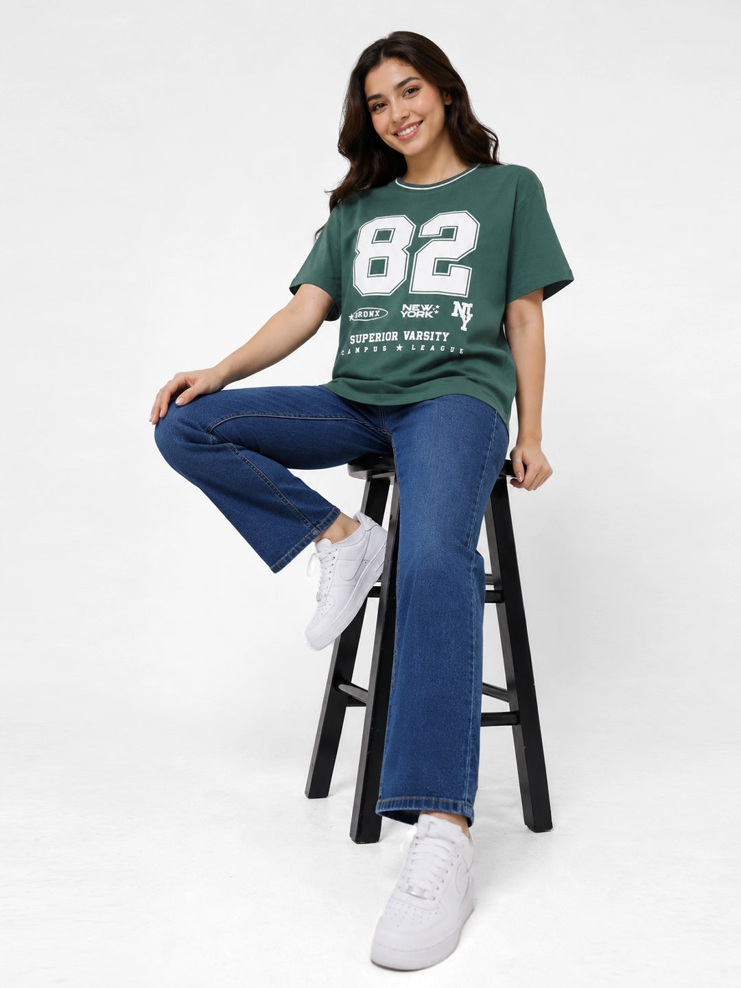 Women Bottle Green Oversized T-Shirt