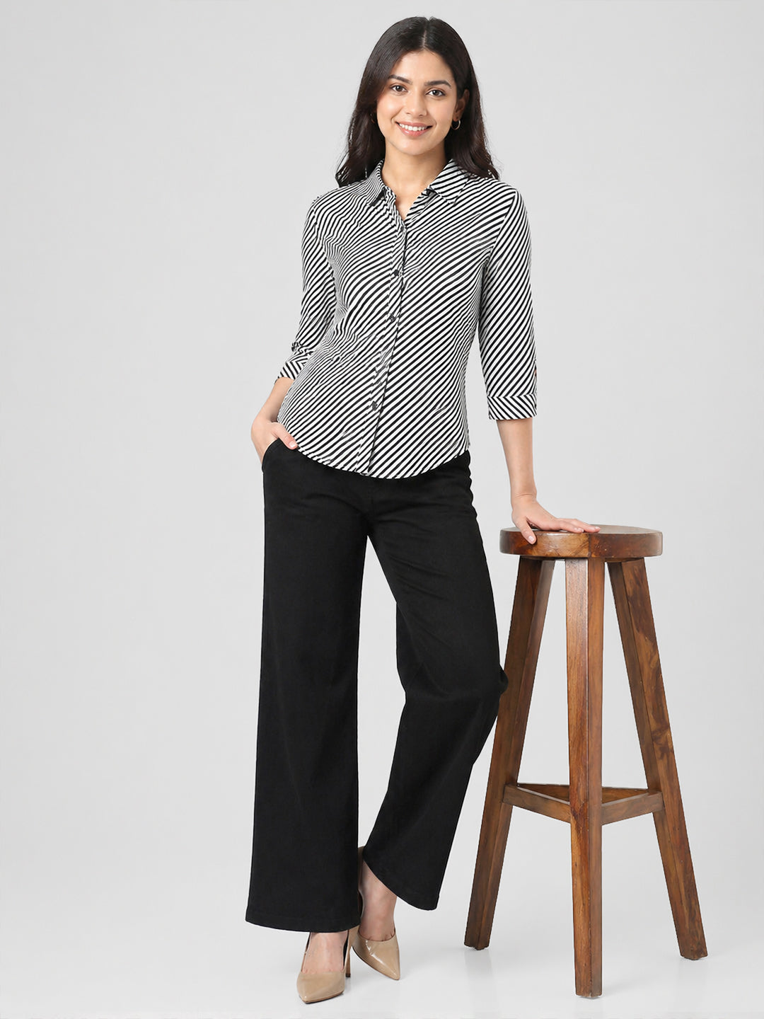 Women Black/White Striped Shirt