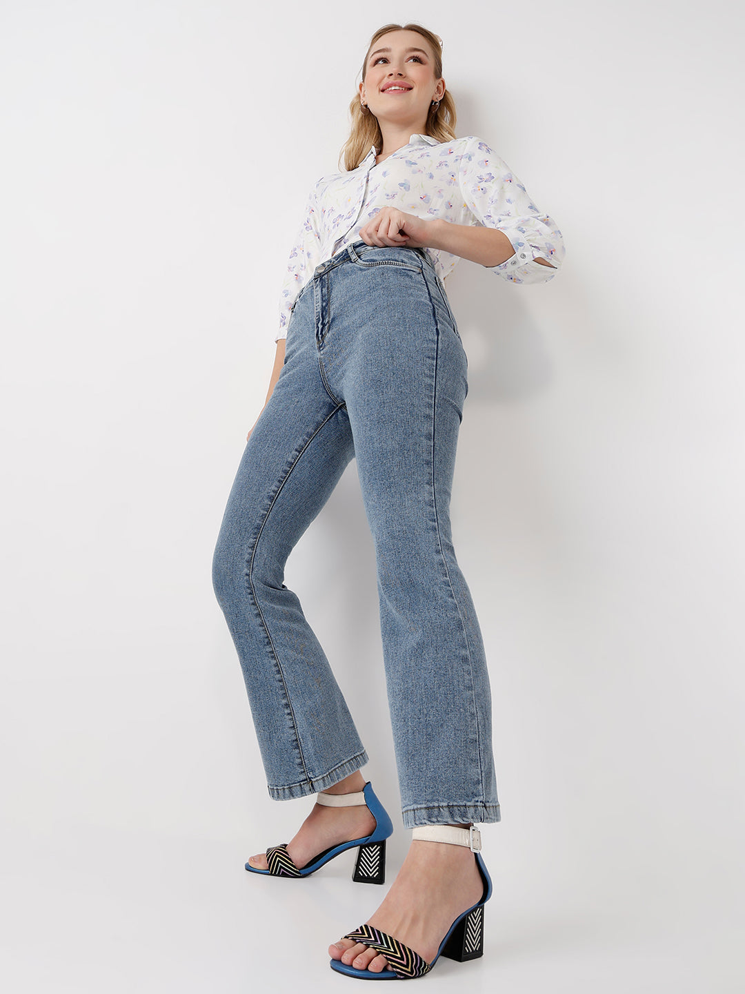 Women Light Blue High-Rise Flare Jeans