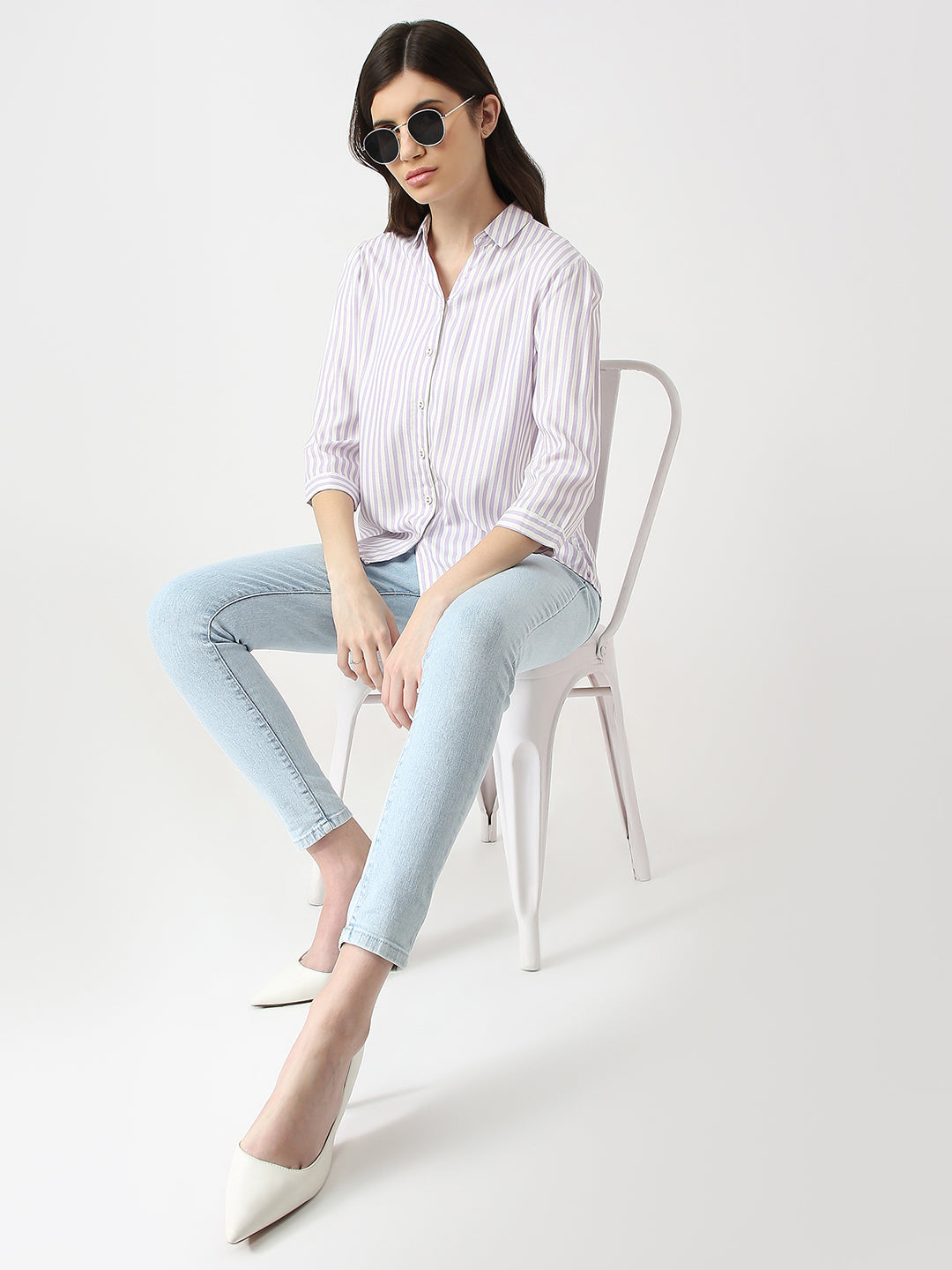 Women Lilac/White Stripe Shirt