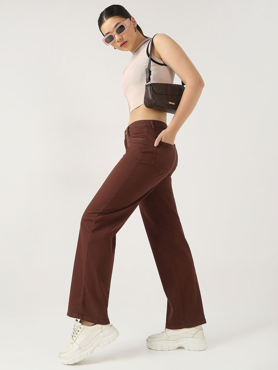 Women Sepia High-Rise Wide Leg Jeans