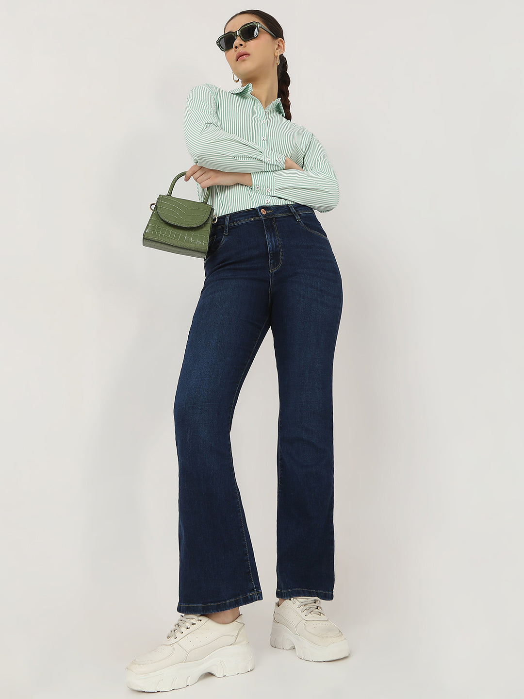 Women Blue High-Rise Flare Jeans