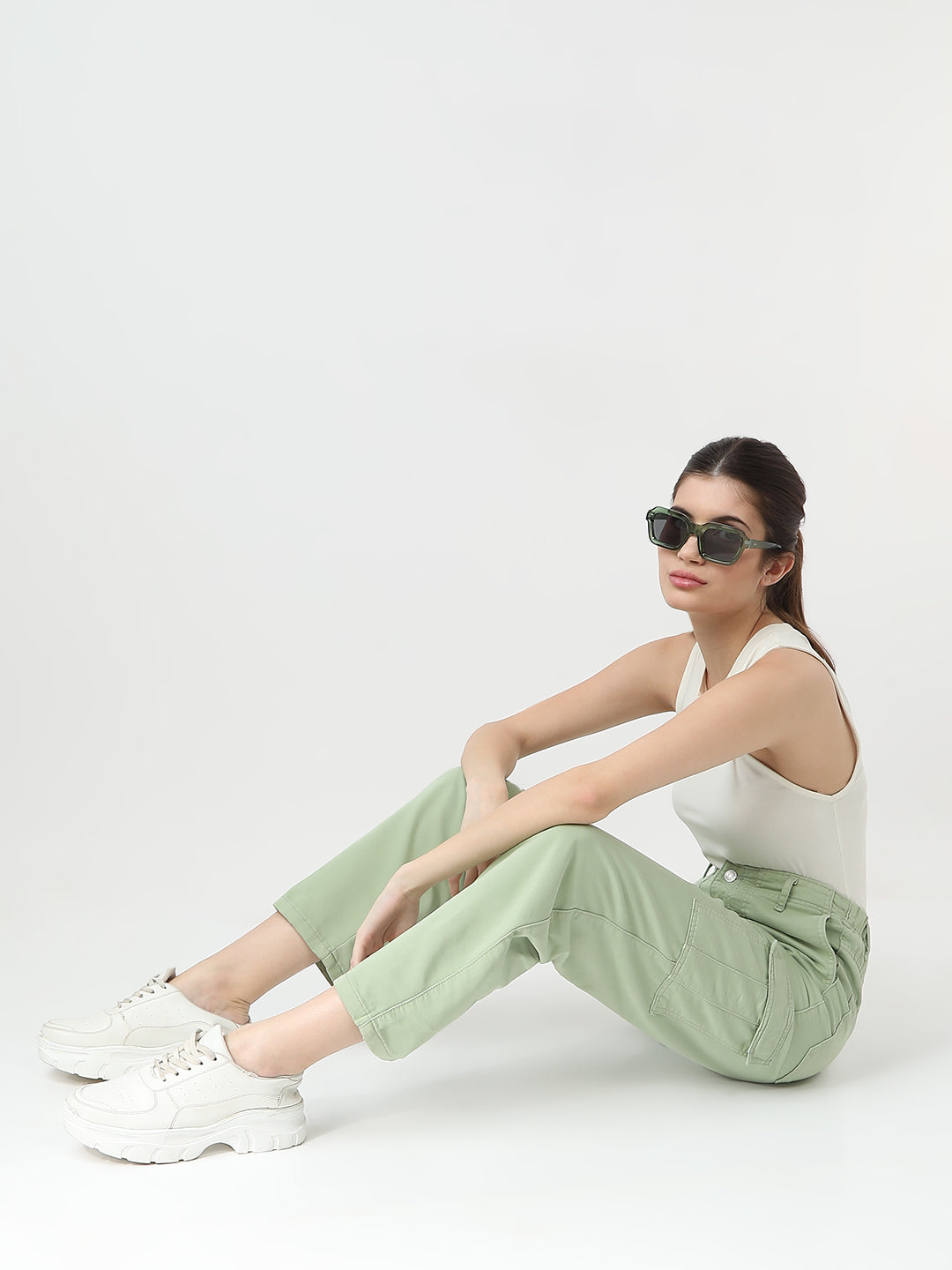 Women Mint Mid-Rise Cargo