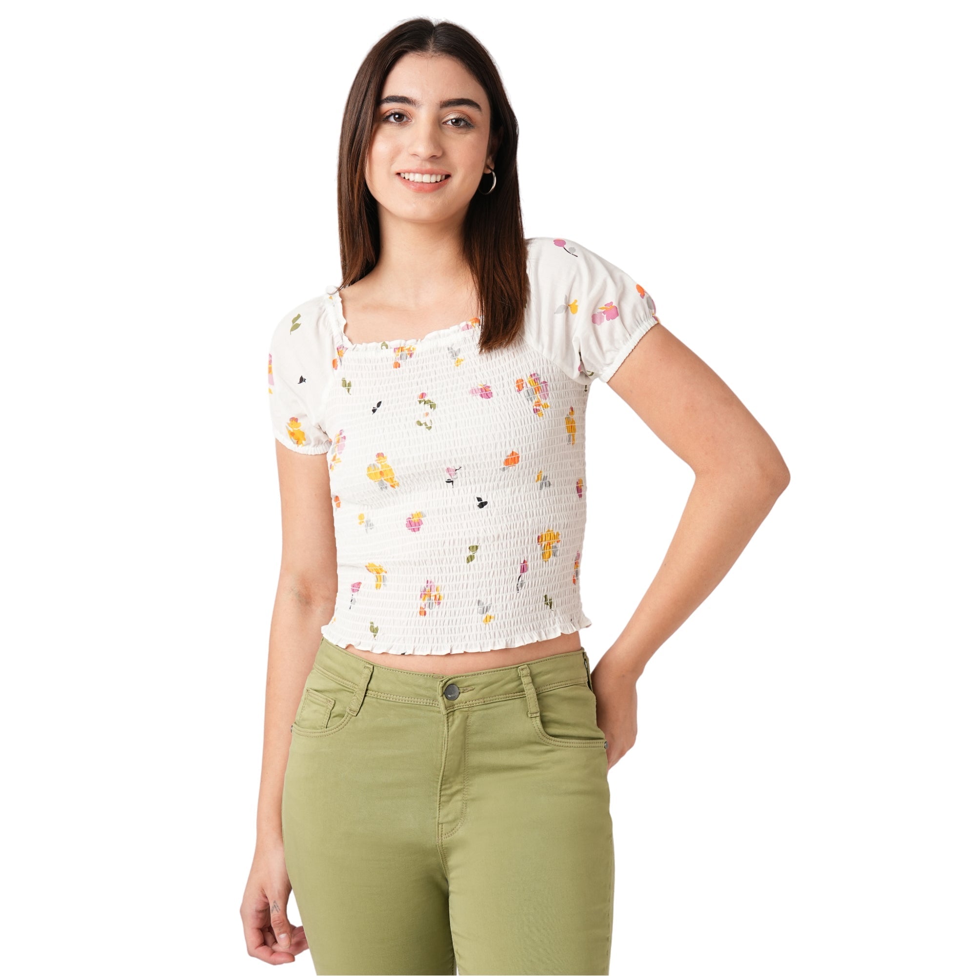 Women Off White Floral Printed Top