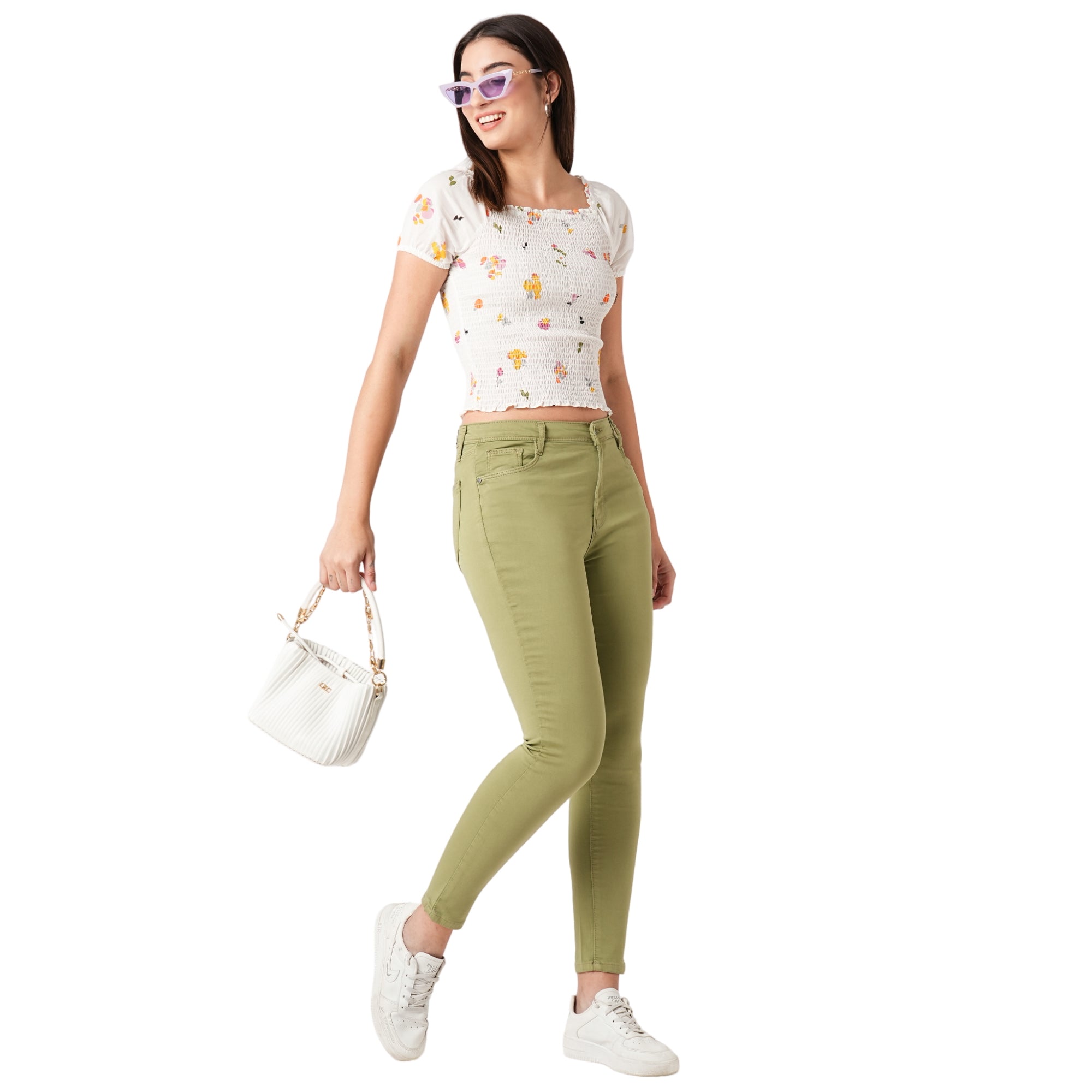 Women Off White Floral Printed Top