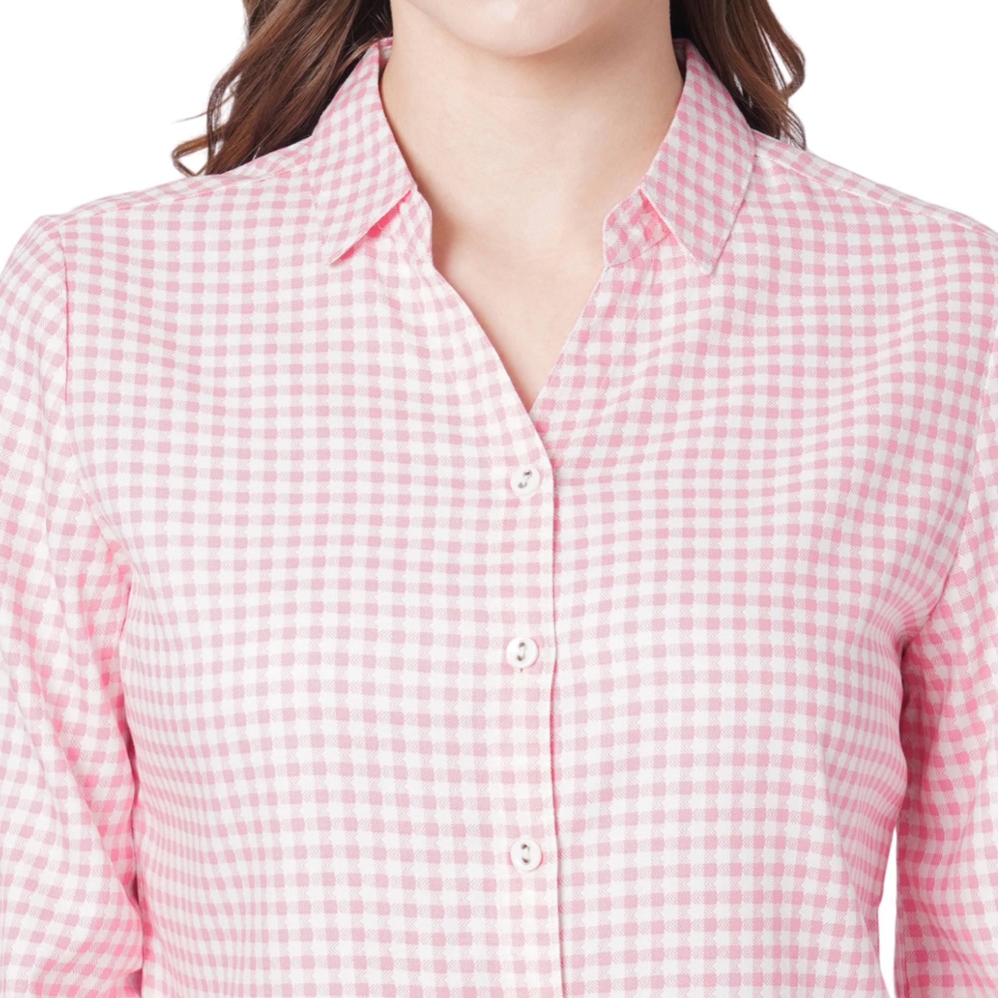 Women Coral/White Checks Shirt