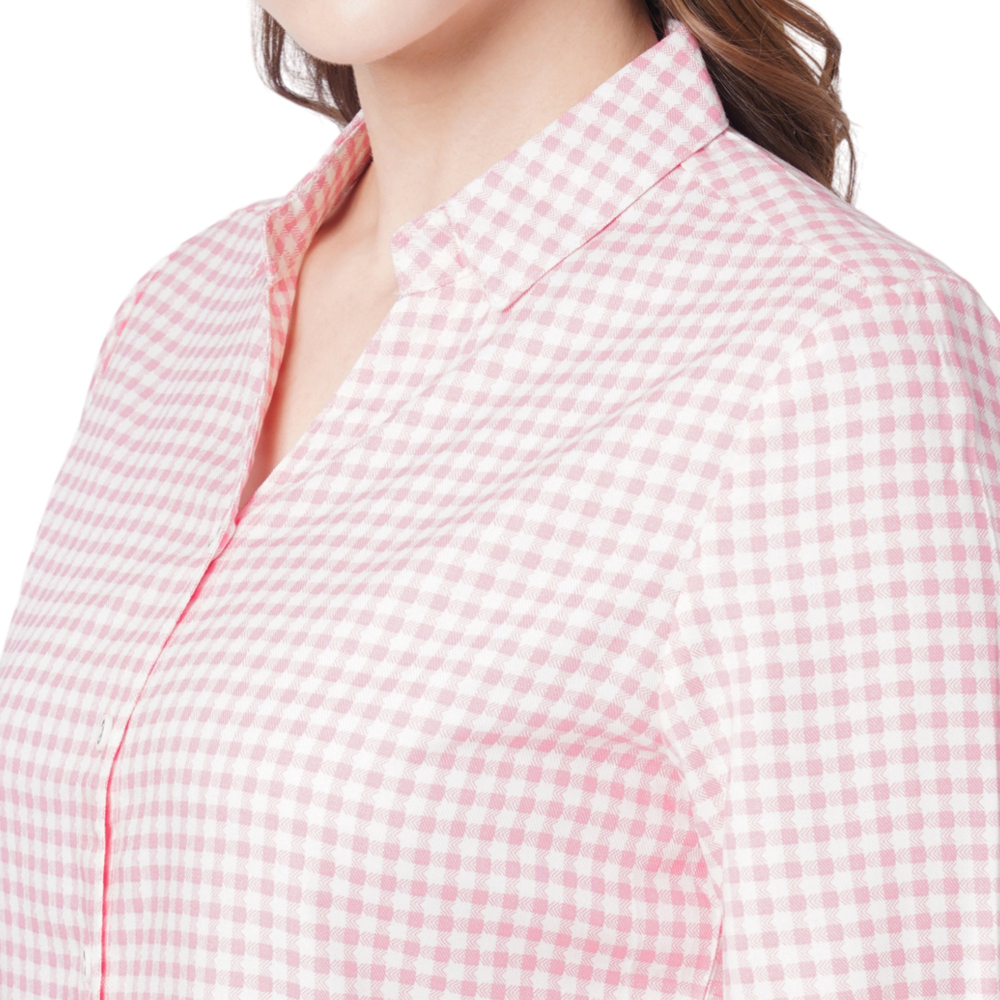 Women Coral/White Checks Shirt