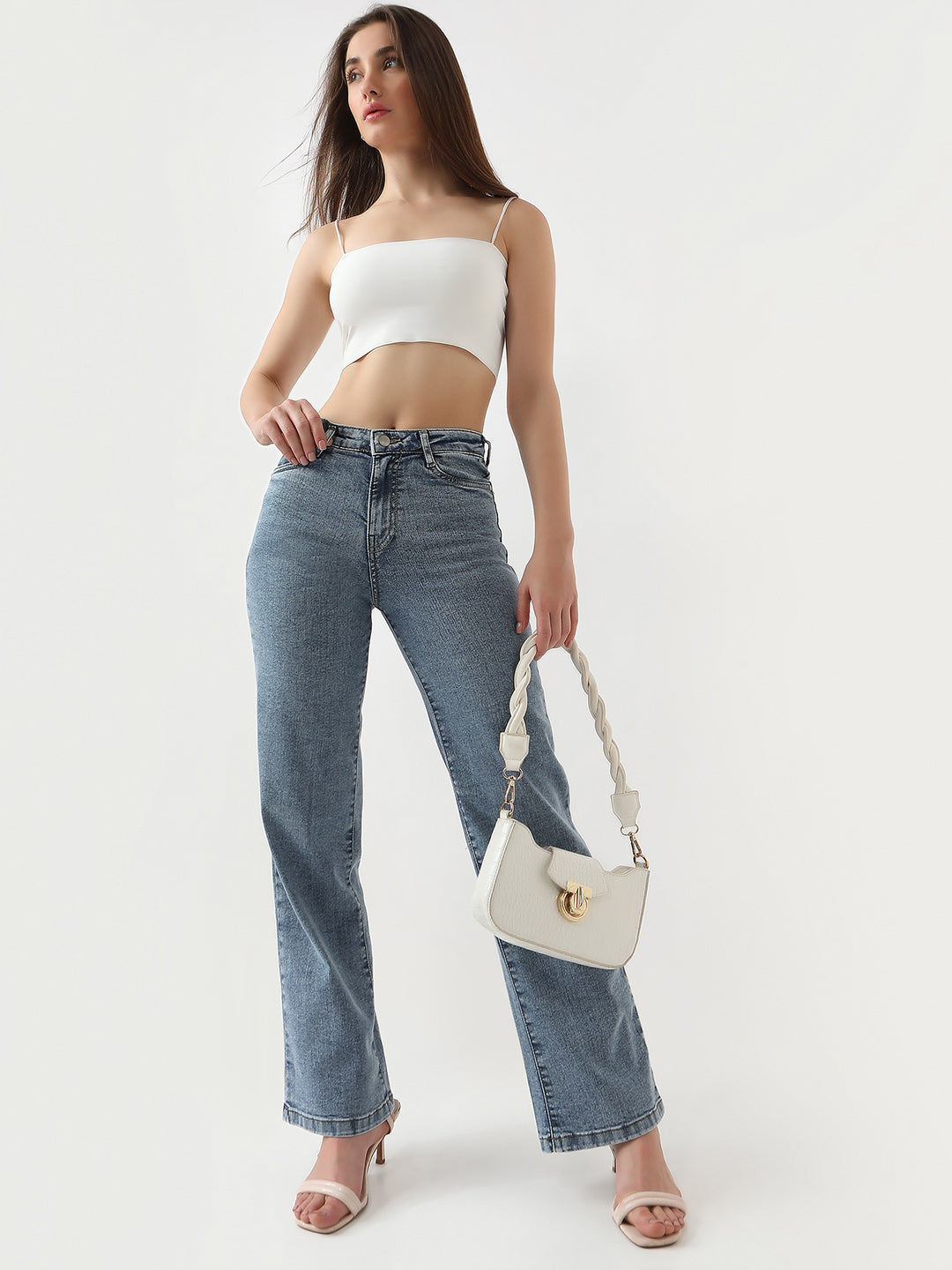 Women Blue High-Rise Wide Leg Jeans